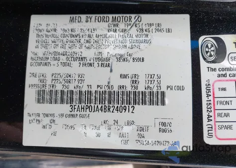 2011 Ford Fusion Sel z USA, uszkodzony, nr VIN 3FAHP0JA4BR240912